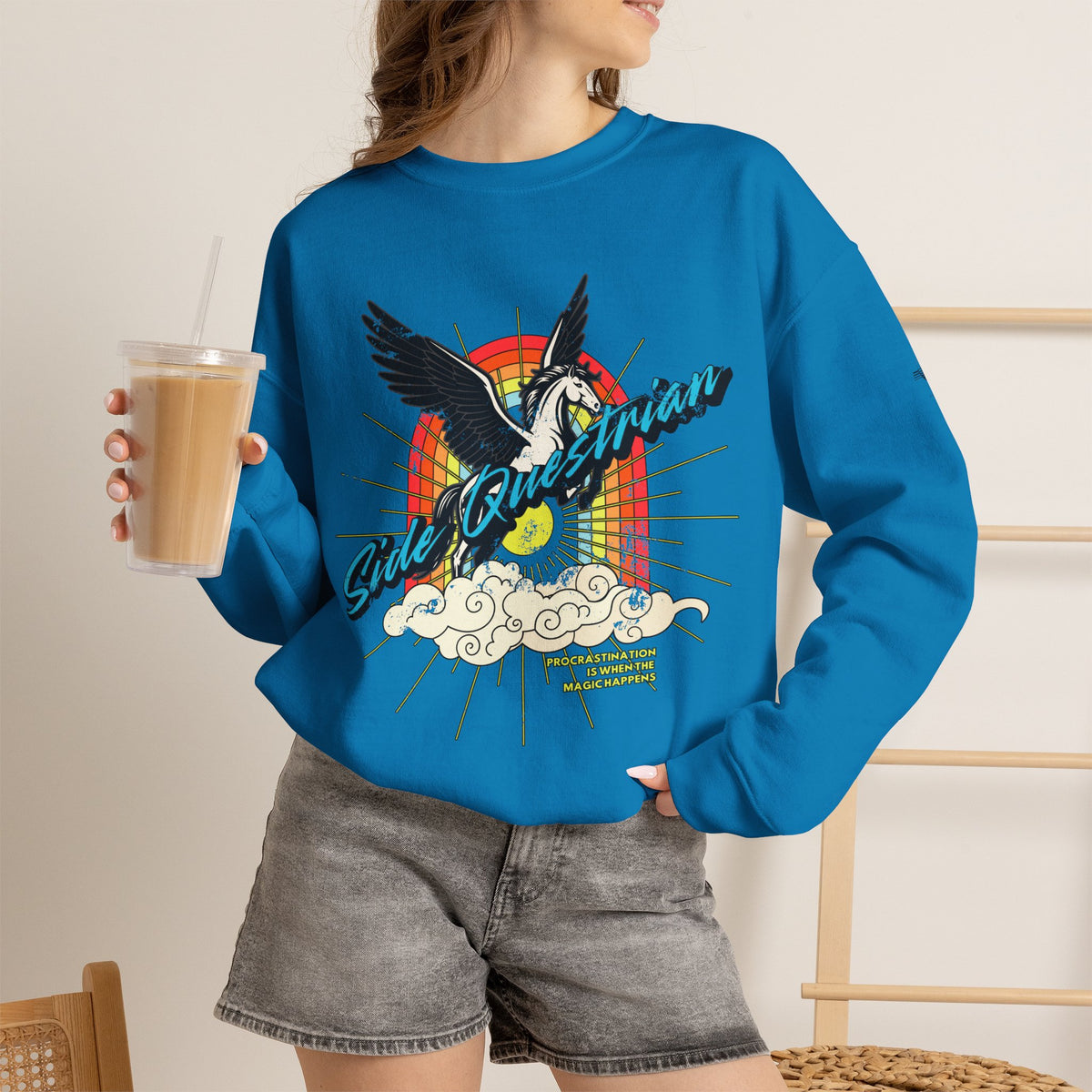 Side Questrian - Procrastination is When the Magic Happens - Adult Unisex Heavy Blend™ Crewneck Sweatshirt