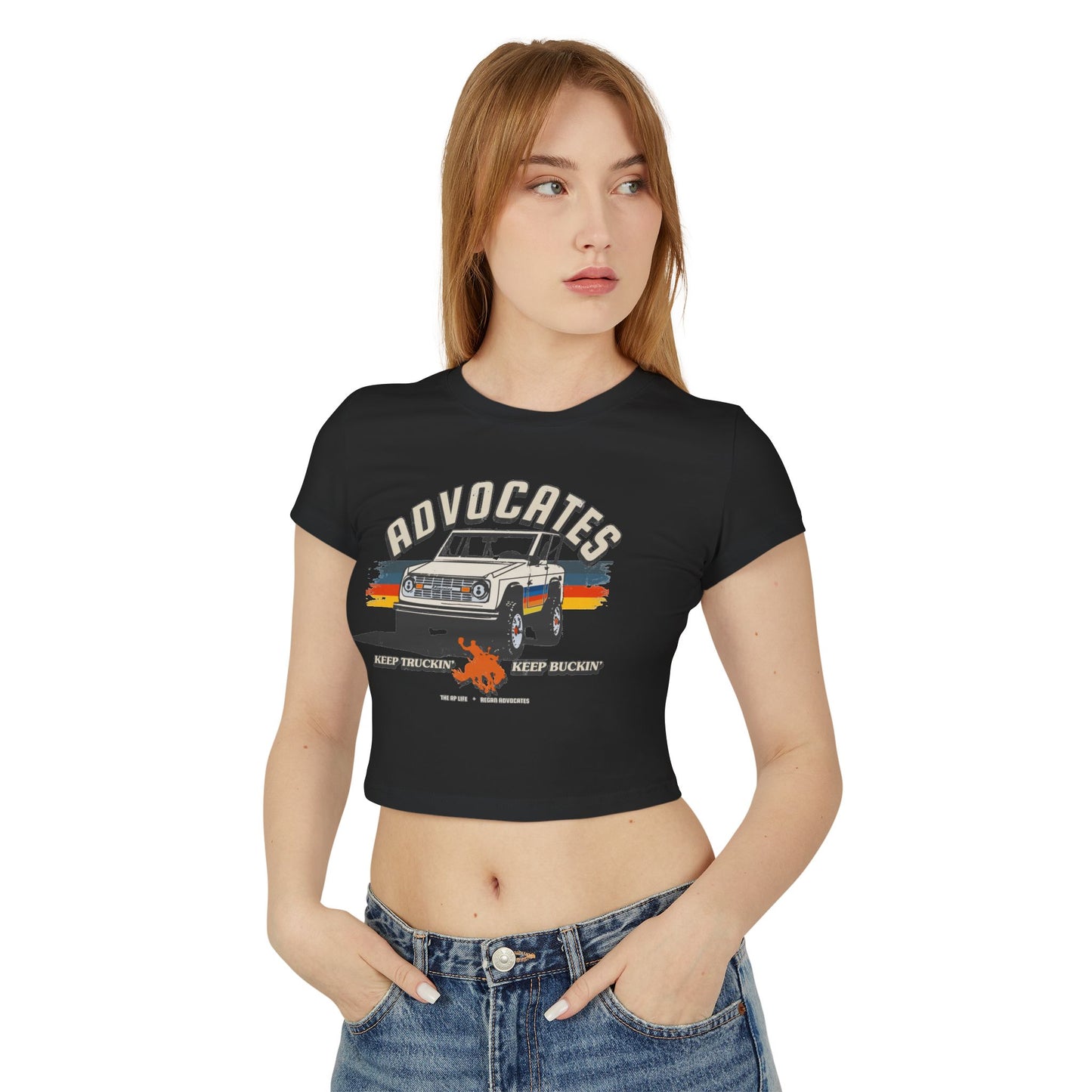 Advocates Keep Truckin', Keep Buckin' - Retro Bronco Truck - Women's Baby Tee