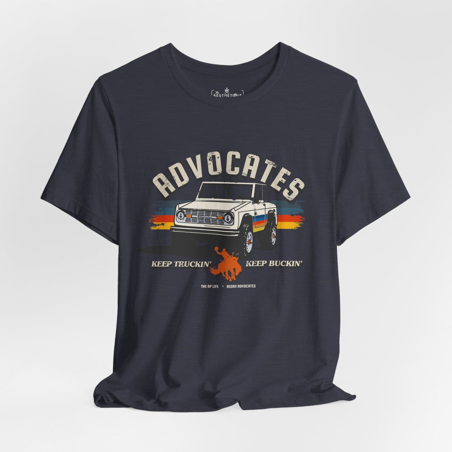 Advocates Keep Truckin', Keep Buckin' - Retro Bronco Truck - Unisex Jersey Short Sleeve Tee