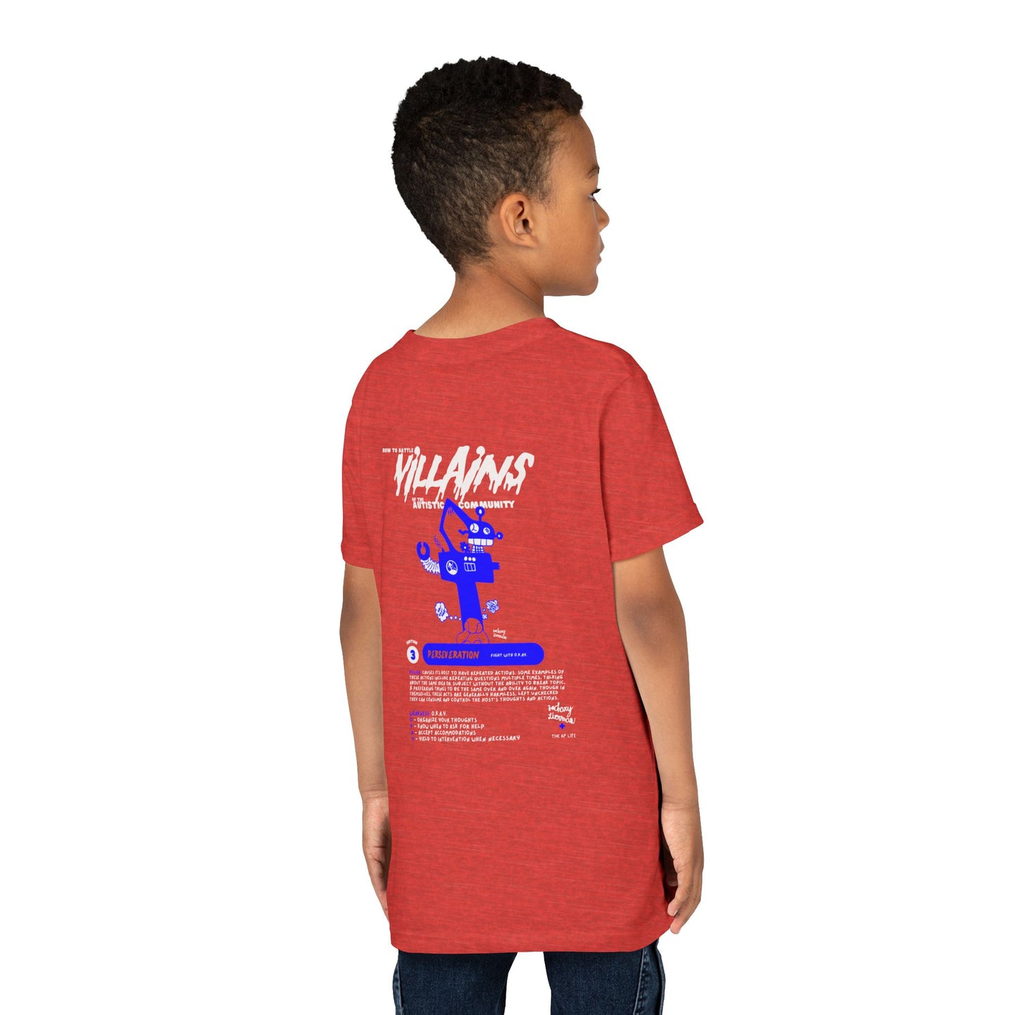 Villains of The Autistic Community Series - Perseveration - Broken Robot - Zachary Lierman - Youth Unisex Jersey Tee