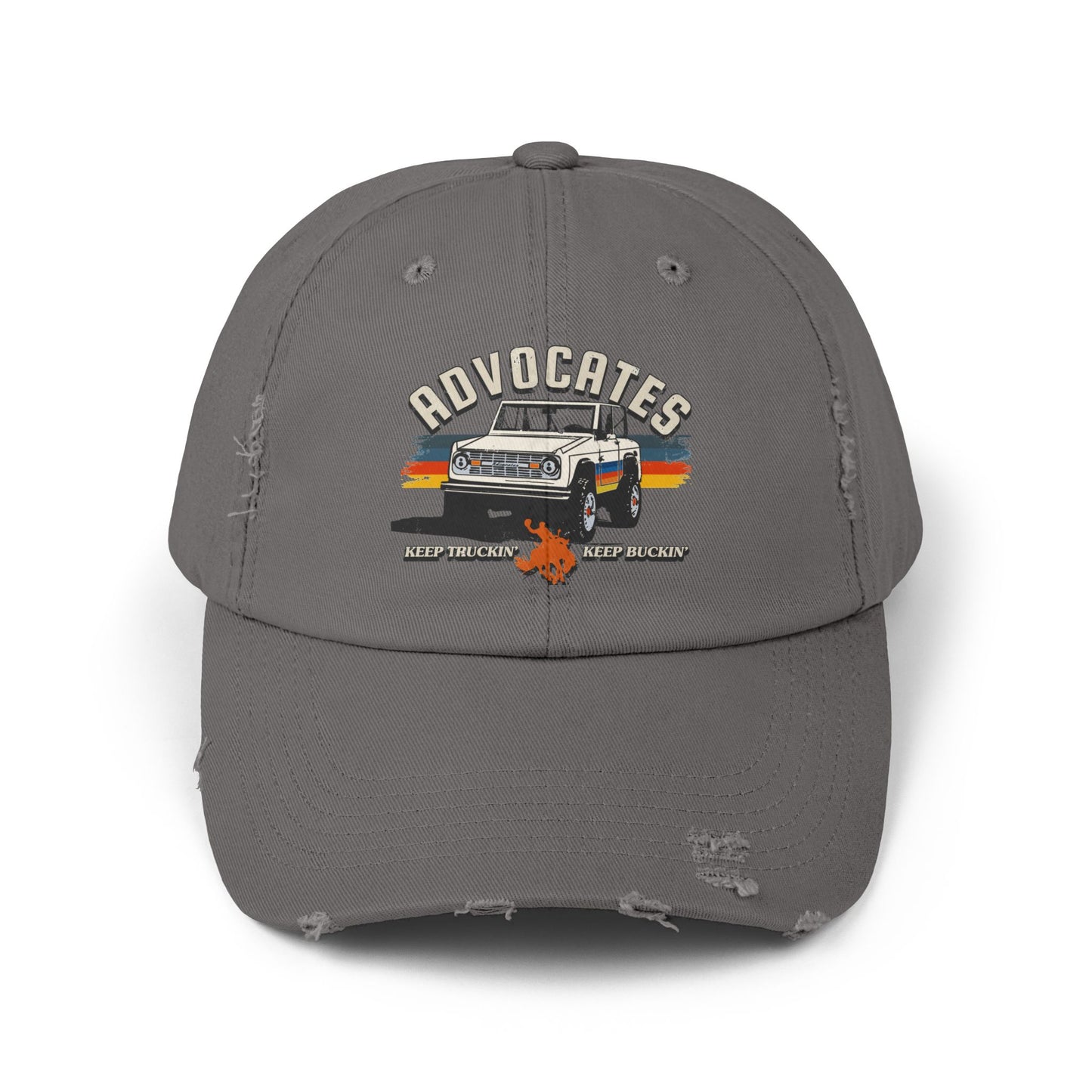 Advocates Keep Truckin', Keep Buckin' - Retro Bronco Truck - Unisex Distressed Cap