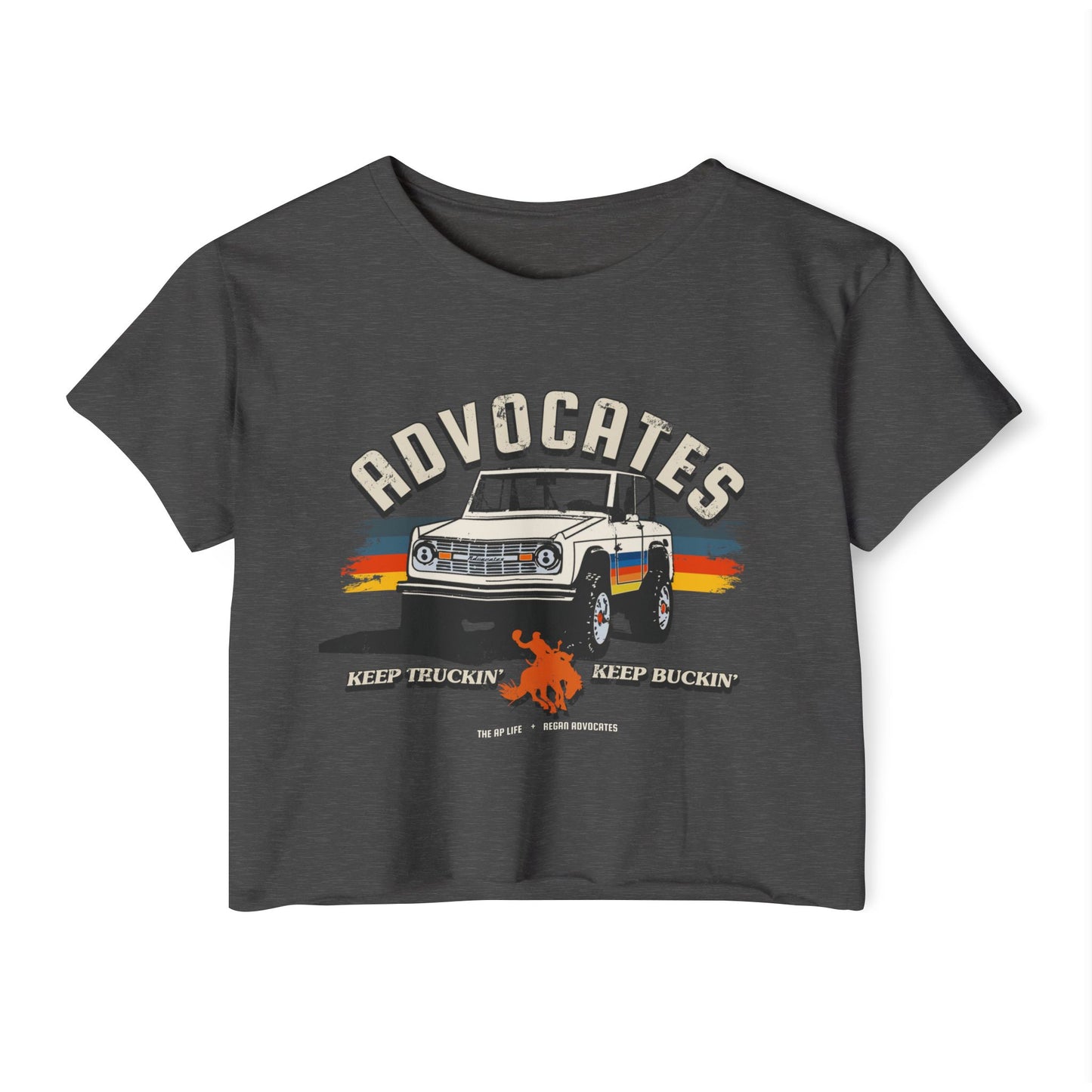 Advocates Keep Truckin', Keep Buckin' - Bronco Truck - Women's Crop Top Tee