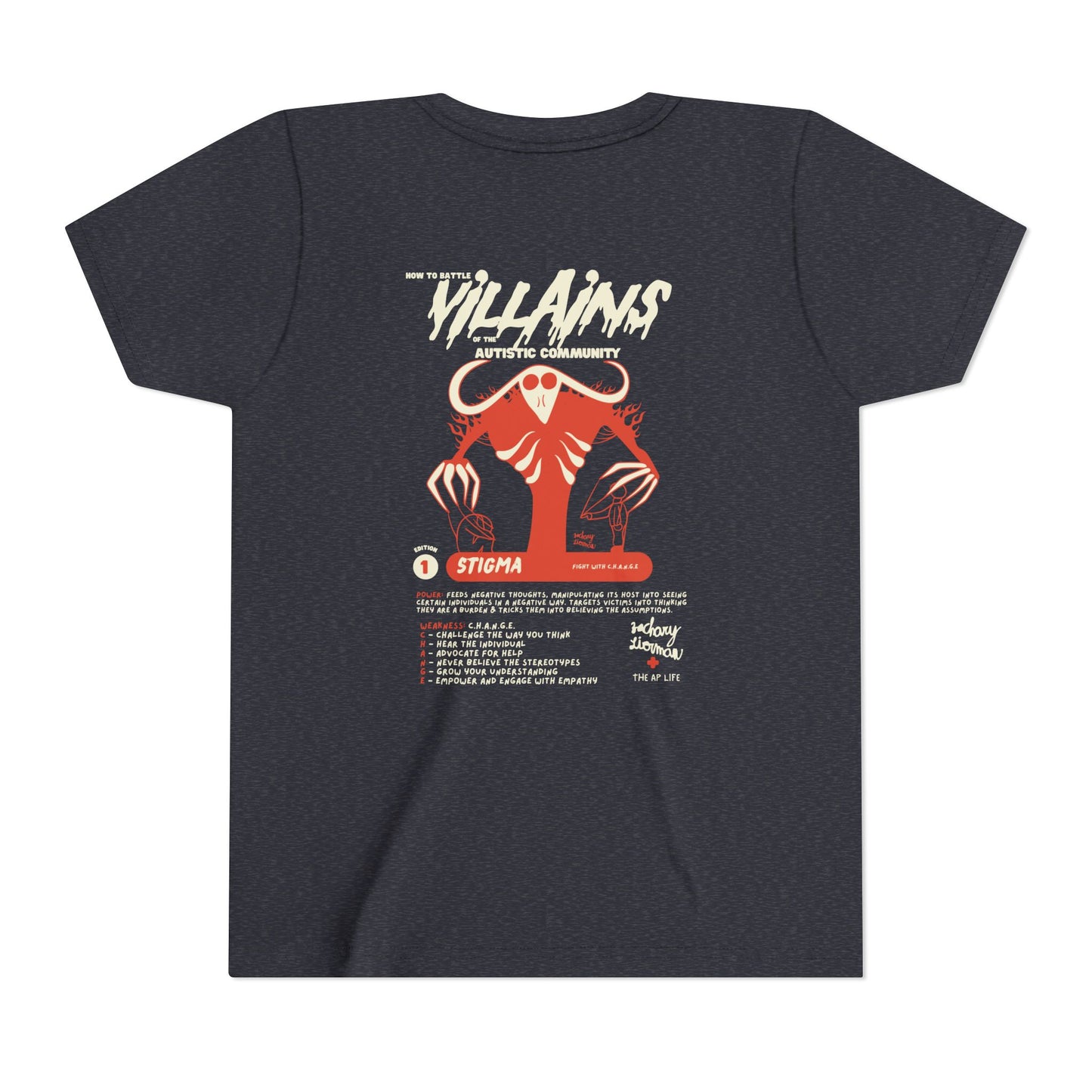 Villains of The Autistic Community Series - Stigma - Zachary Lierman - Youth Unisex Jersey Tee