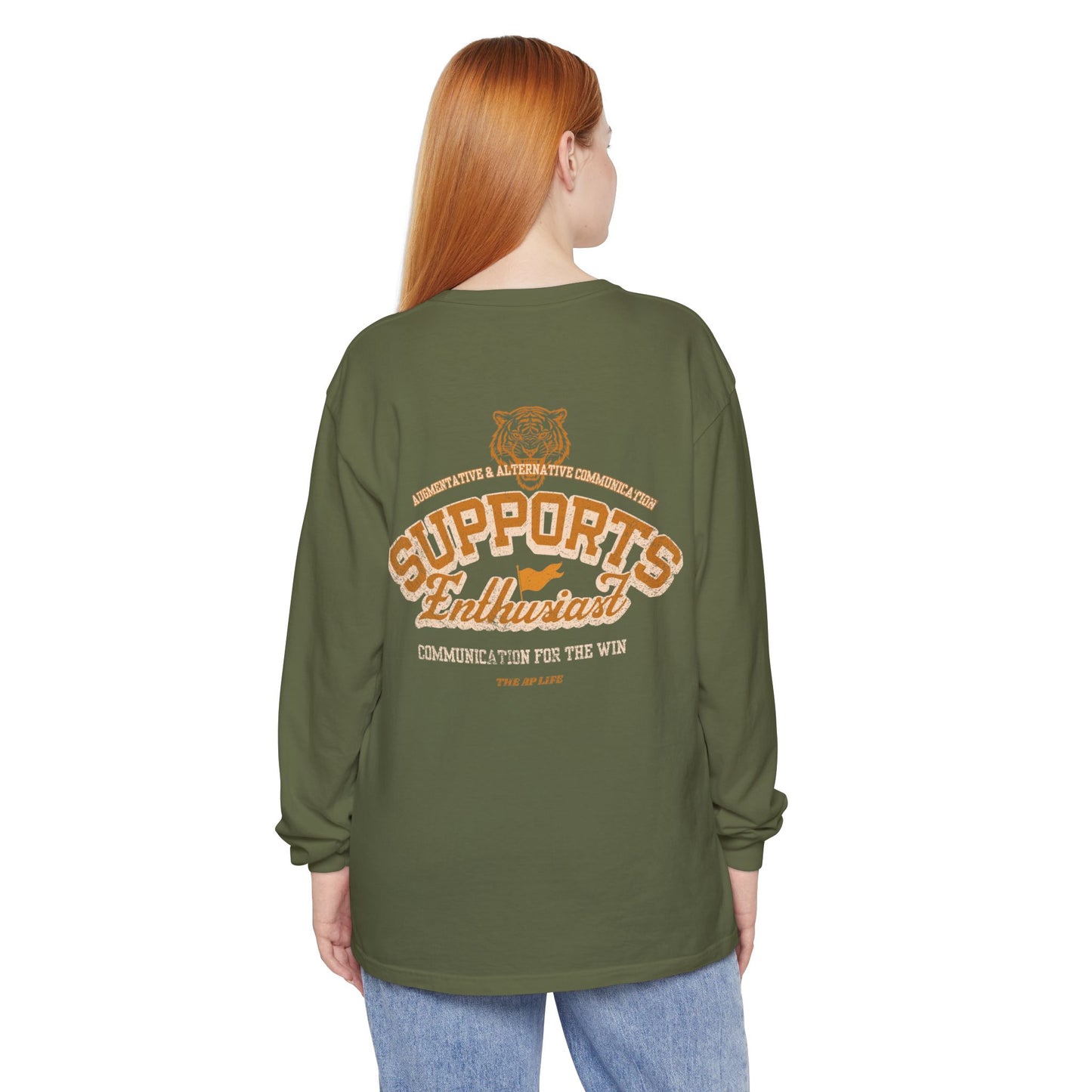 AAC Supports Team Enthusiast - Communication for the Win - Unisex Garment-dyed Long Sleeve T-Shirt