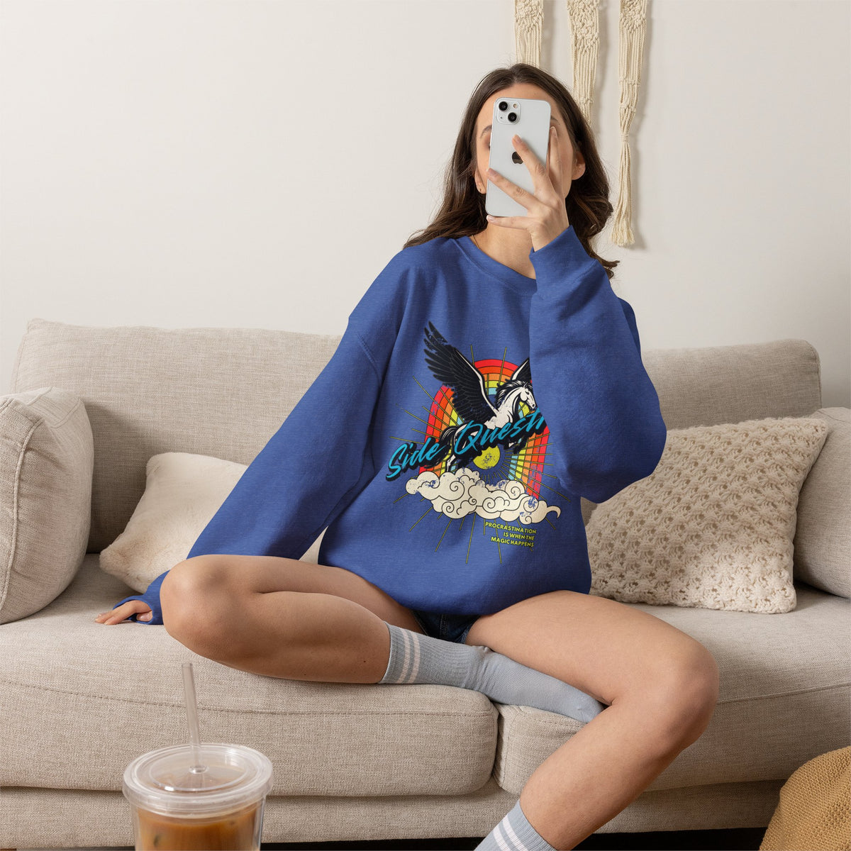 Side Questrian - Procrastination is When the Magic Happens - Adult Unisex Heavy Blend™ Crewneck Sweatshirt