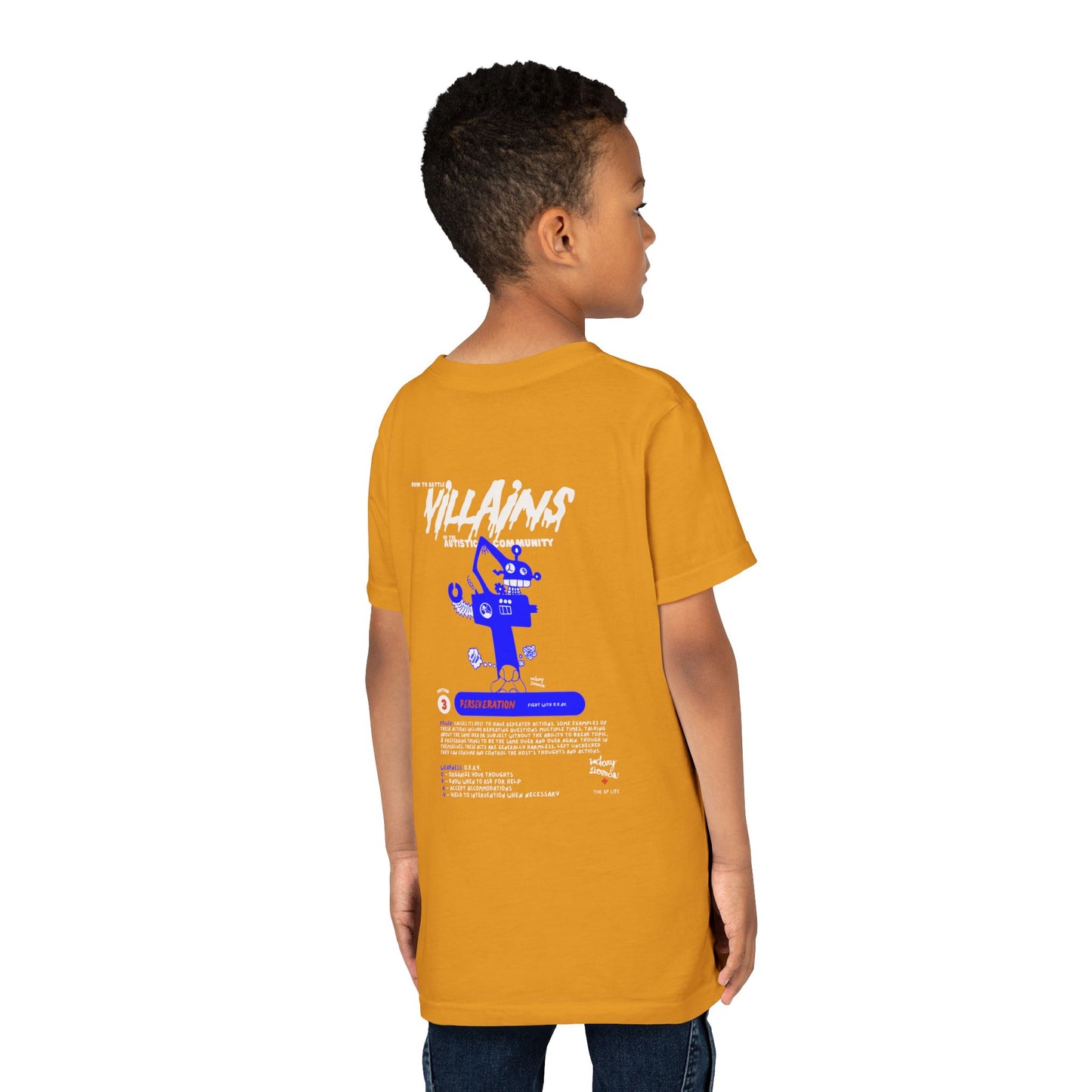 Villains of The Autistic Community Series - Perseveration - Broken Robot - Zachary Lierman - Youth Unisex Jersey Tee