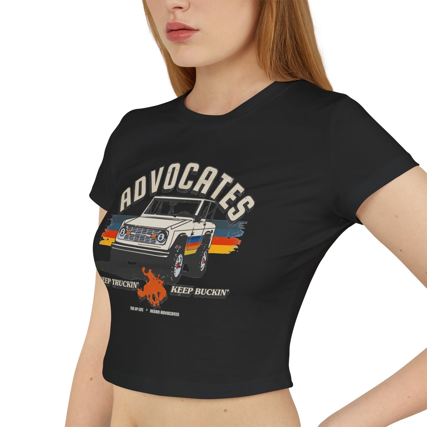 Advocates Keep Truckin', Keep Buckin' - Retro Bronco Truck - Women's Baby Tee