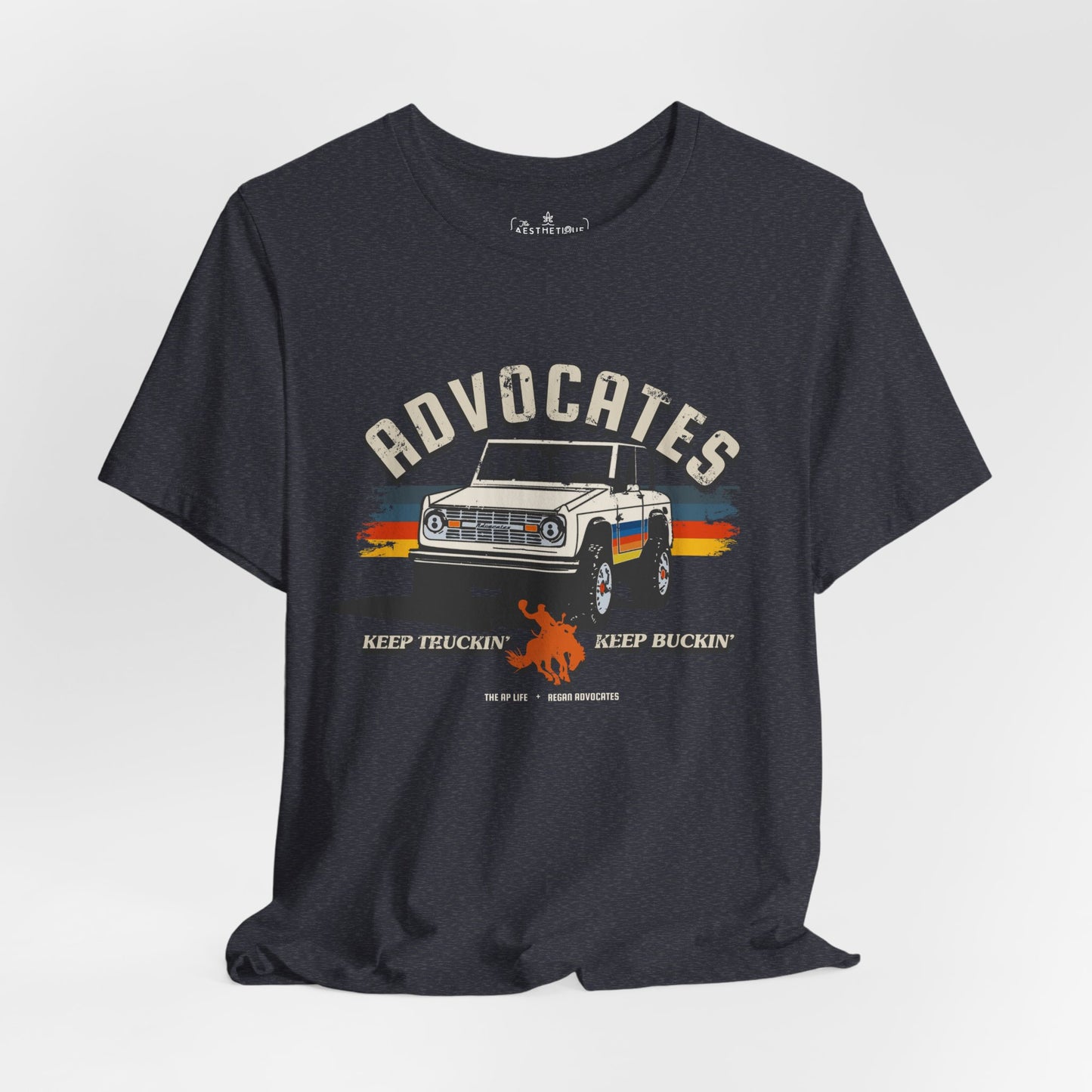 Advocates Keep Truckin', Keep Buckin' - Bronco Truck - Adult Unisex Jersey Tee