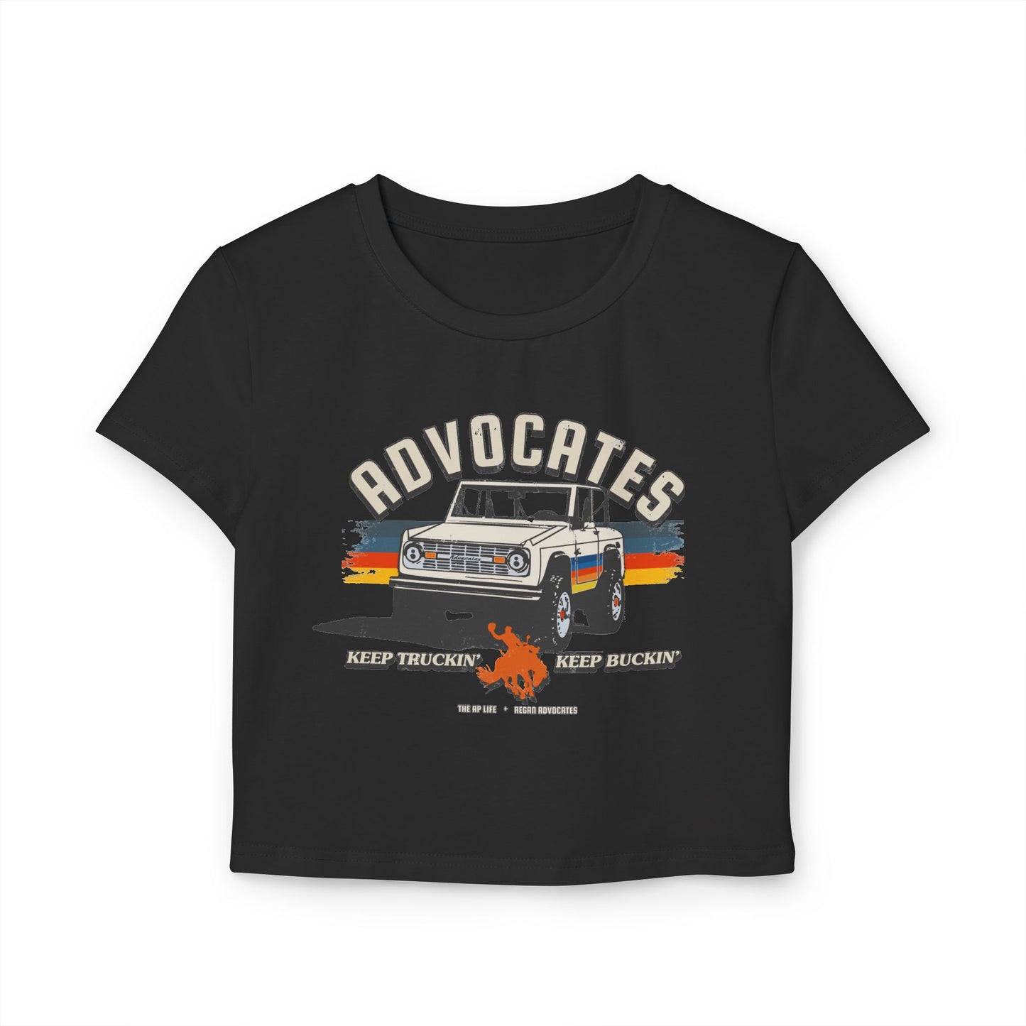 Advocates Keep Truckin', Keep Buckin' - Retro Bronco Truck - Women's Baby Tee