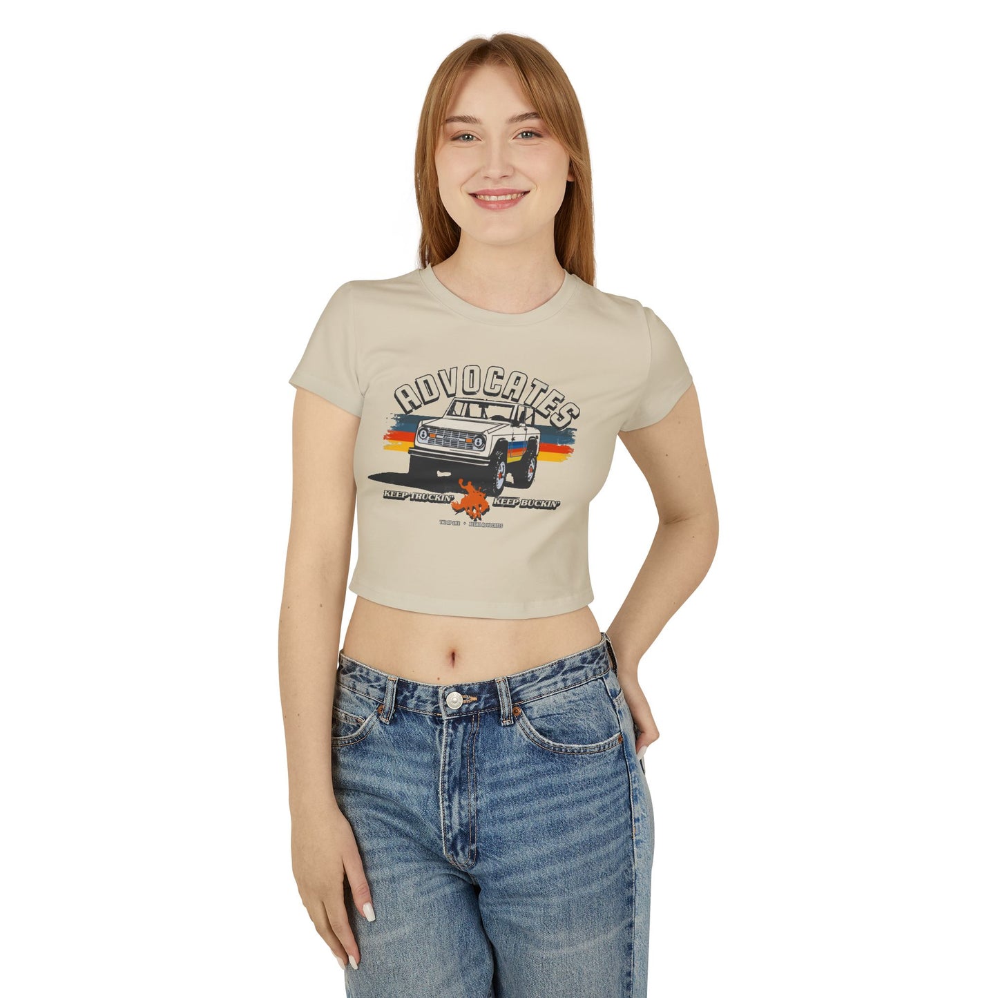 Advocates Keep Truckin', Keep Buckin' - Retro Bronco Truck - Women's Baby Tee