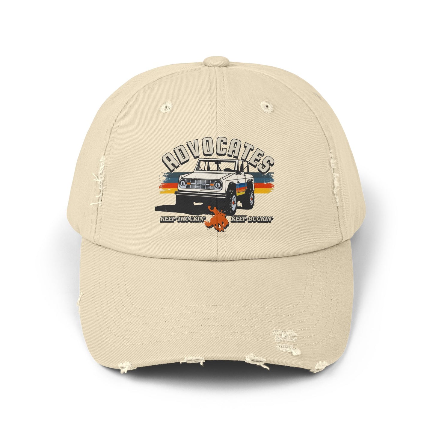 Advocates Keep Truckin', Keep Buckin' - Retro Bronco Truck - Unisex Distressed Cap