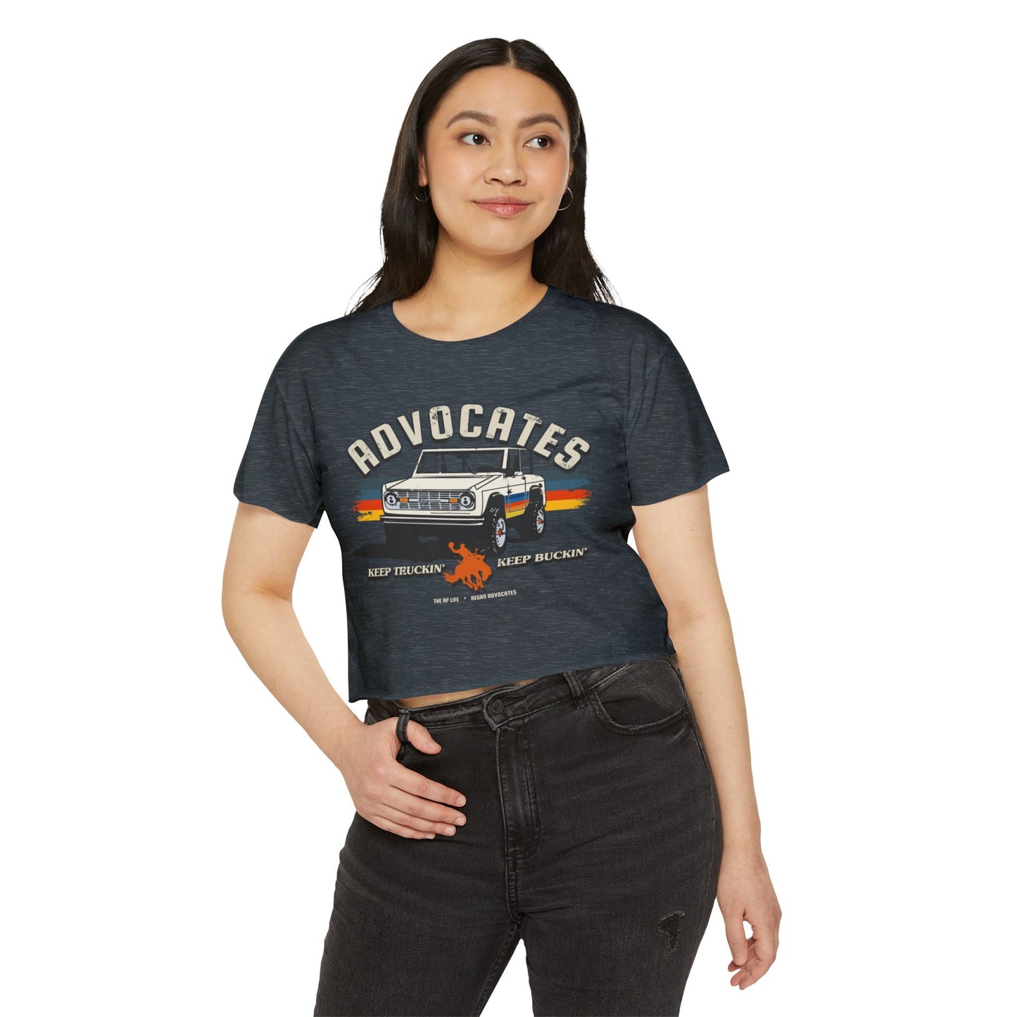 Advocates Keep Truckin', Keep Buckin' - Bronco Truck - Women's Crop Top Tee
