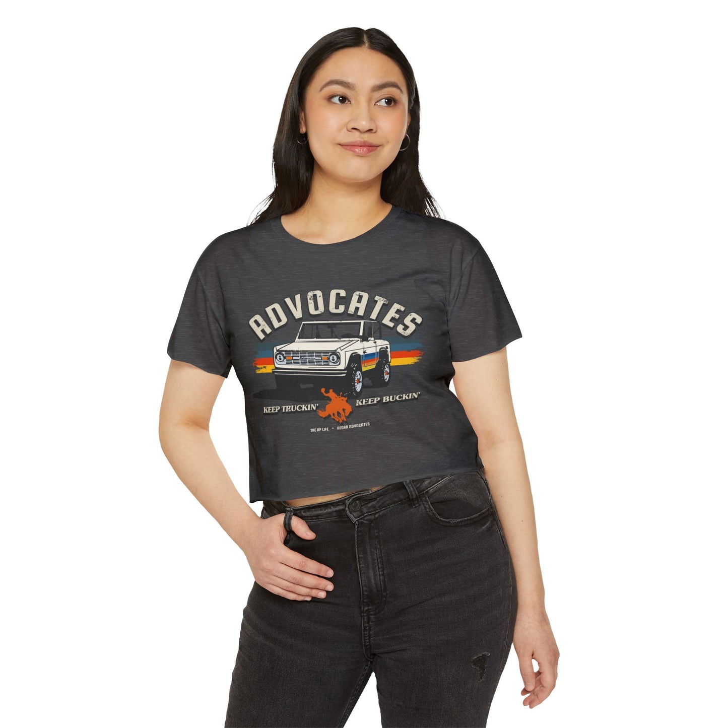 Advocates Keep Truckin', Keep Buckin' - Bronco Truck - Women's Crop Top Tee