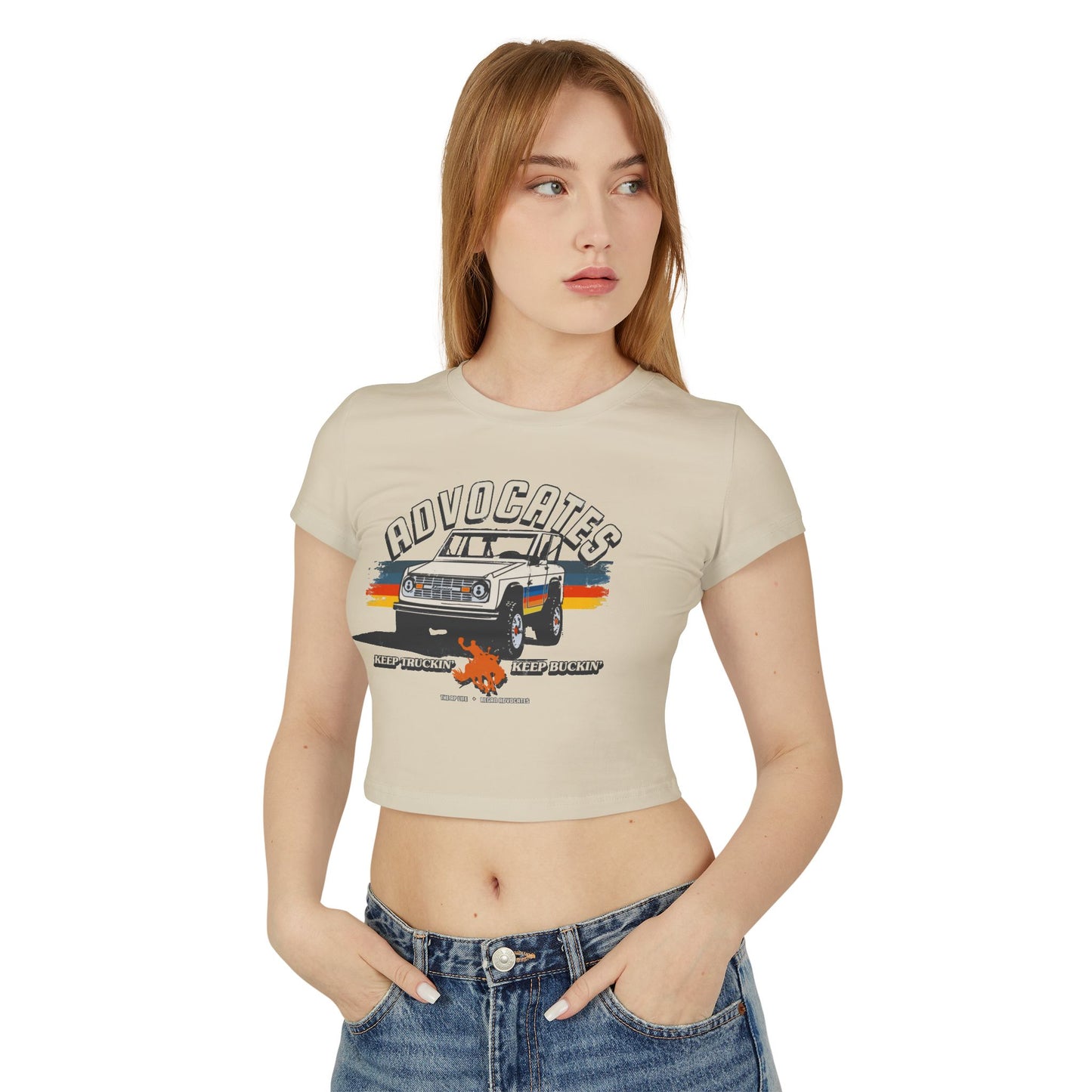 Advocates Keep Truckin', Keep Buckin' - Retro Bronco Truck - Women's Baby Tee