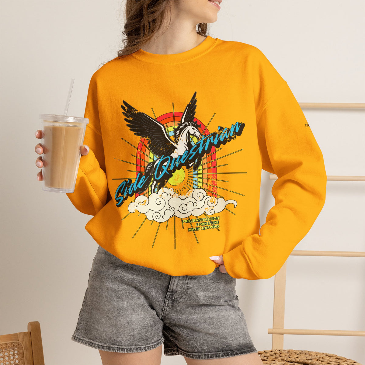 Side Questrian - Procrastination is When the Magic Happens - Adult Unisex Heavy Blend™ Crewneck Sweatshirt