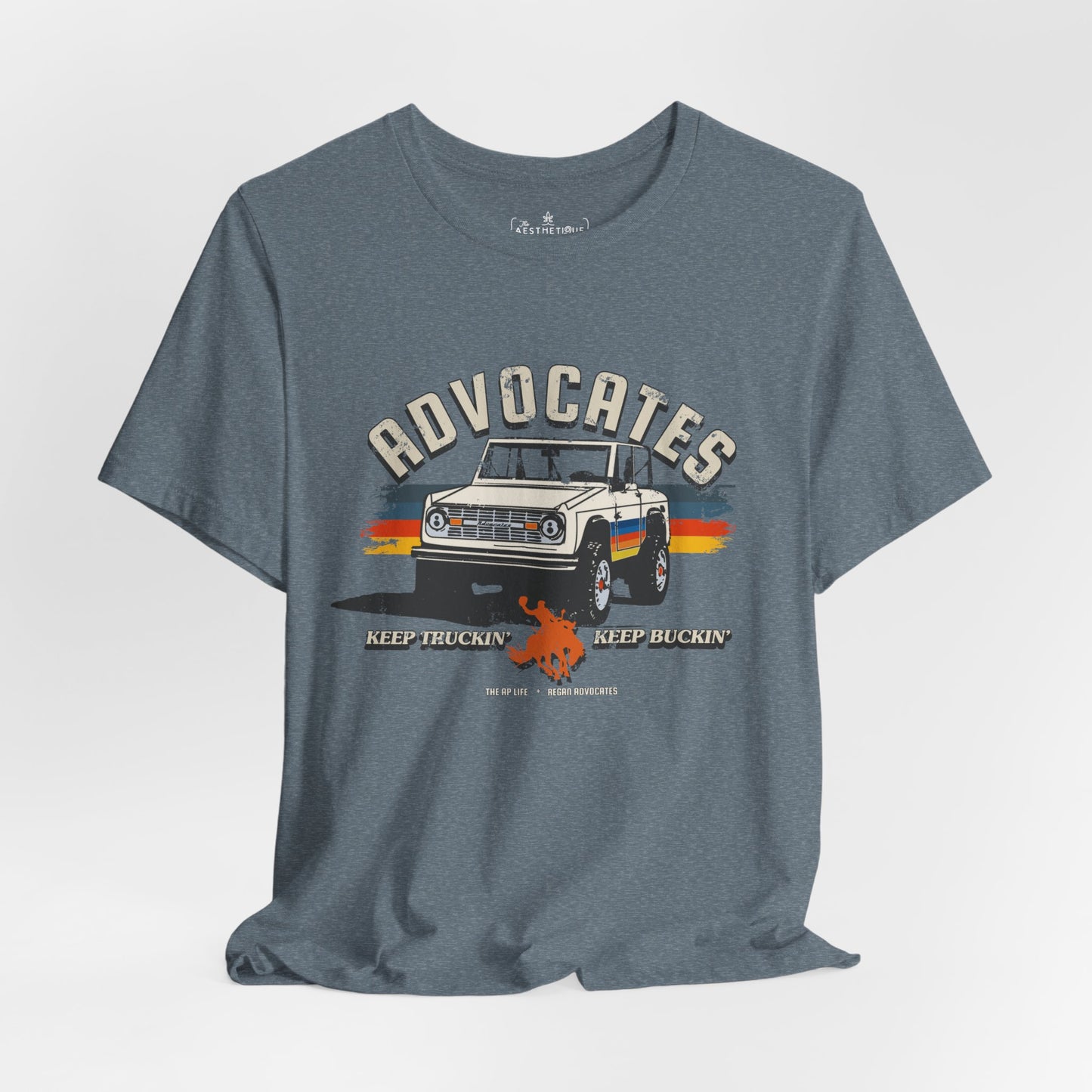 Advocates Keep Truckin', Keep Buckin' - Retro Bronco Truck - Unisex Jersey Short Sleeve Tee
