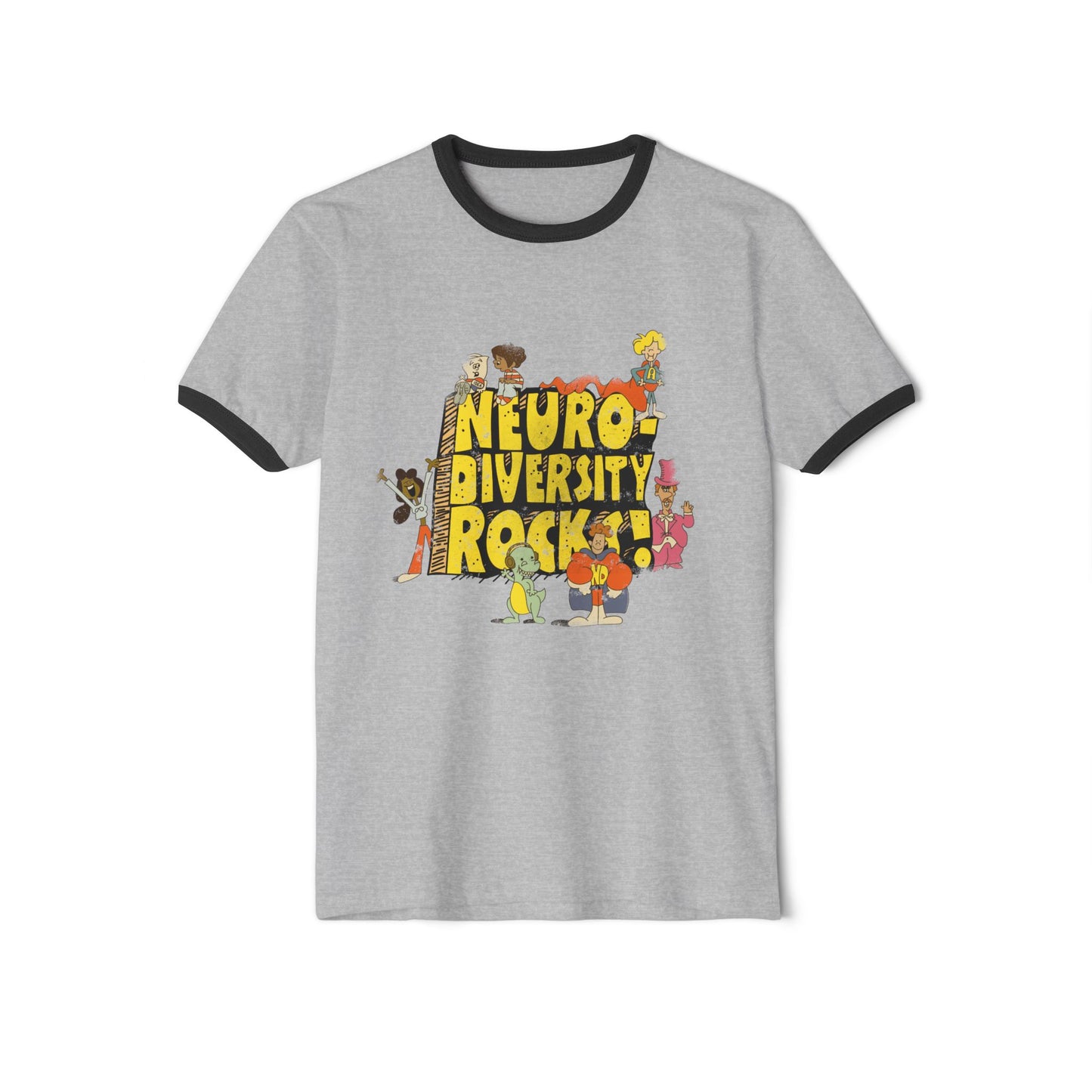 Neurodiversity Rocks - School House - Adult Unisex Cotton Ringer T-Shirt