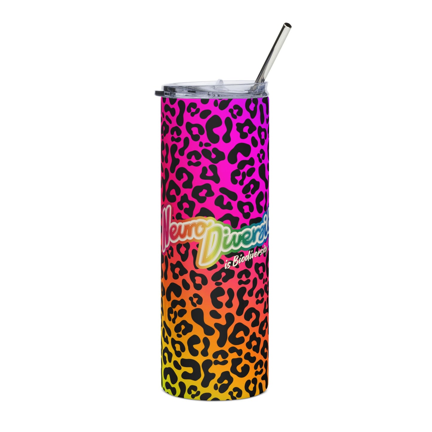 Neurodiversity is Biodiversity - Rainbow Leopard Print - Stainless Steel Tumbler, 20oz
