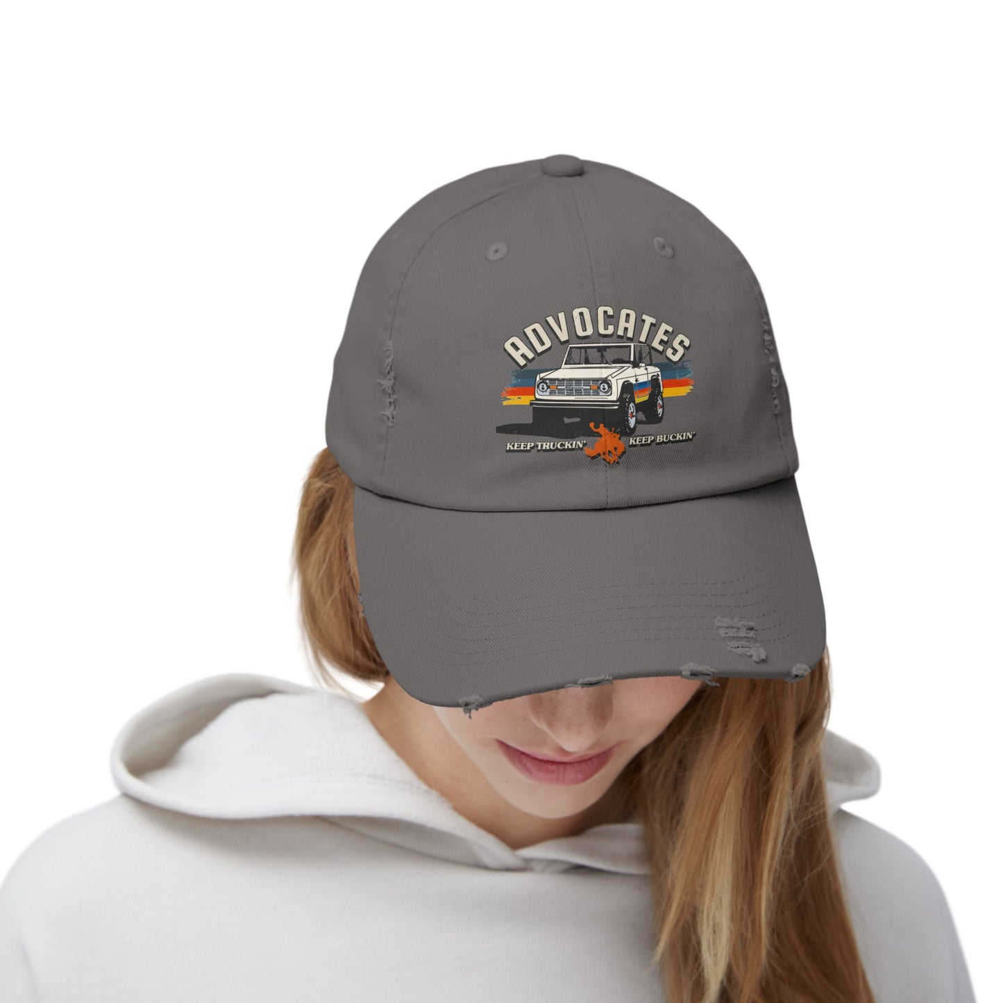 Advocates Keep Truckin', Keep Buckin' - Retro Bronco Truck - Unisex Distressed Cap