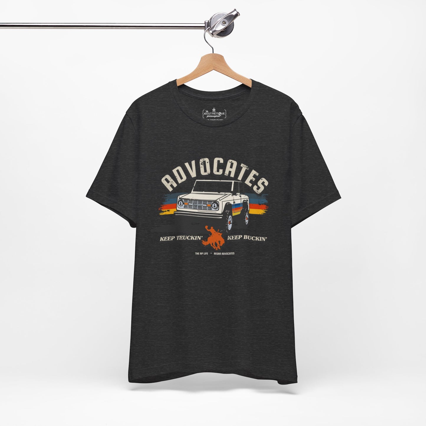Advocates Keep Truckin', Keep Buckin' - Bronco Truck - Adult Unisex Jersey Tee