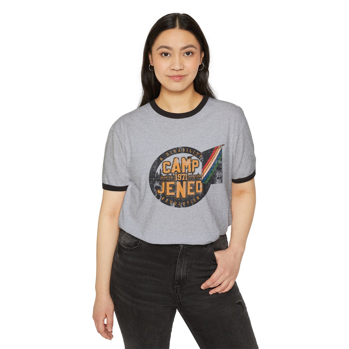 Camp Jened 1971 - A Disability Revolution - Adult Unisex Cotton Ringer T-Shirt