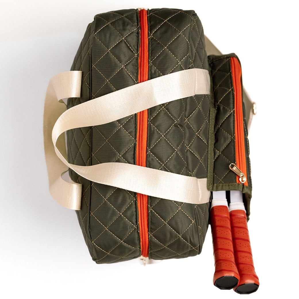 Large Capacity Quilted High Quality Pickleball Bag with Gold Hardware & Adjustable Strap