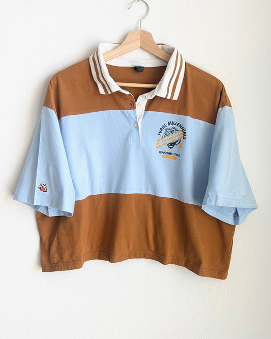 Feral Millennials do it Advocate Style - Women's Oversized Cropped Polo (XL) - Repurposed Rebels