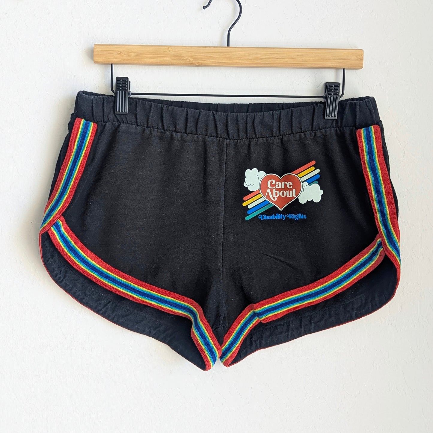 Care About Disability Rights - Women's Rainbow Trim Shorts (M) - Repurposed Rebels