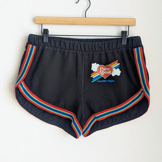 Care About Disability Rights - Women's Rainbow Trim Shorts (M) - Repurposed Rebels