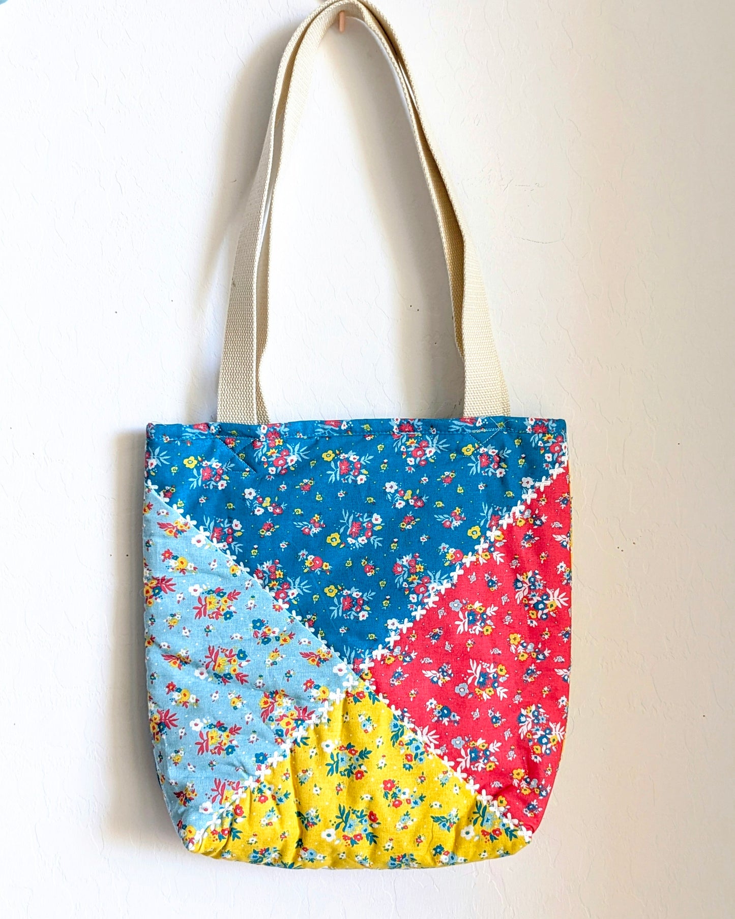 Come Explore my Hobbies & Interests with me - 70s Floral Pattern Quilted Library Tote - Repurposed Rebels