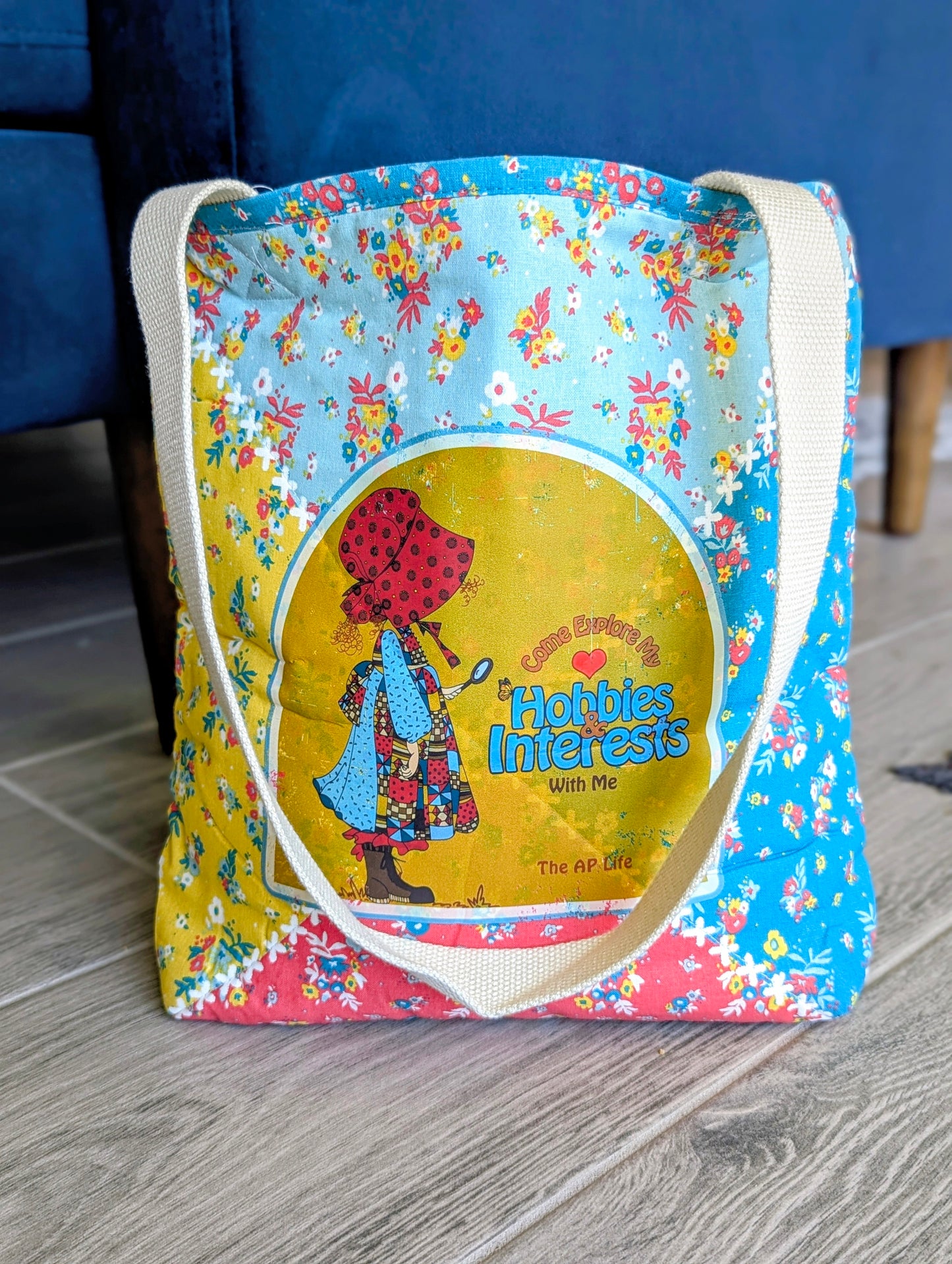 Come Explore my Hobbies & Interests with me - 70s Floral Pattern Quilted Library Tote - Repurposed Rebels
