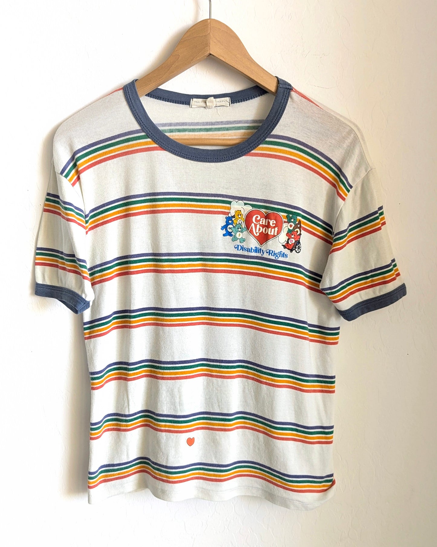 Care About Disability Rights - Women's Striped Ringer Tee (M) - Repurposed Rebels