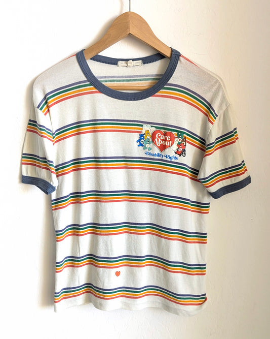 Care About Disability Rights - Women's Striped Ringer Tee (M) - Repurposed Rebels