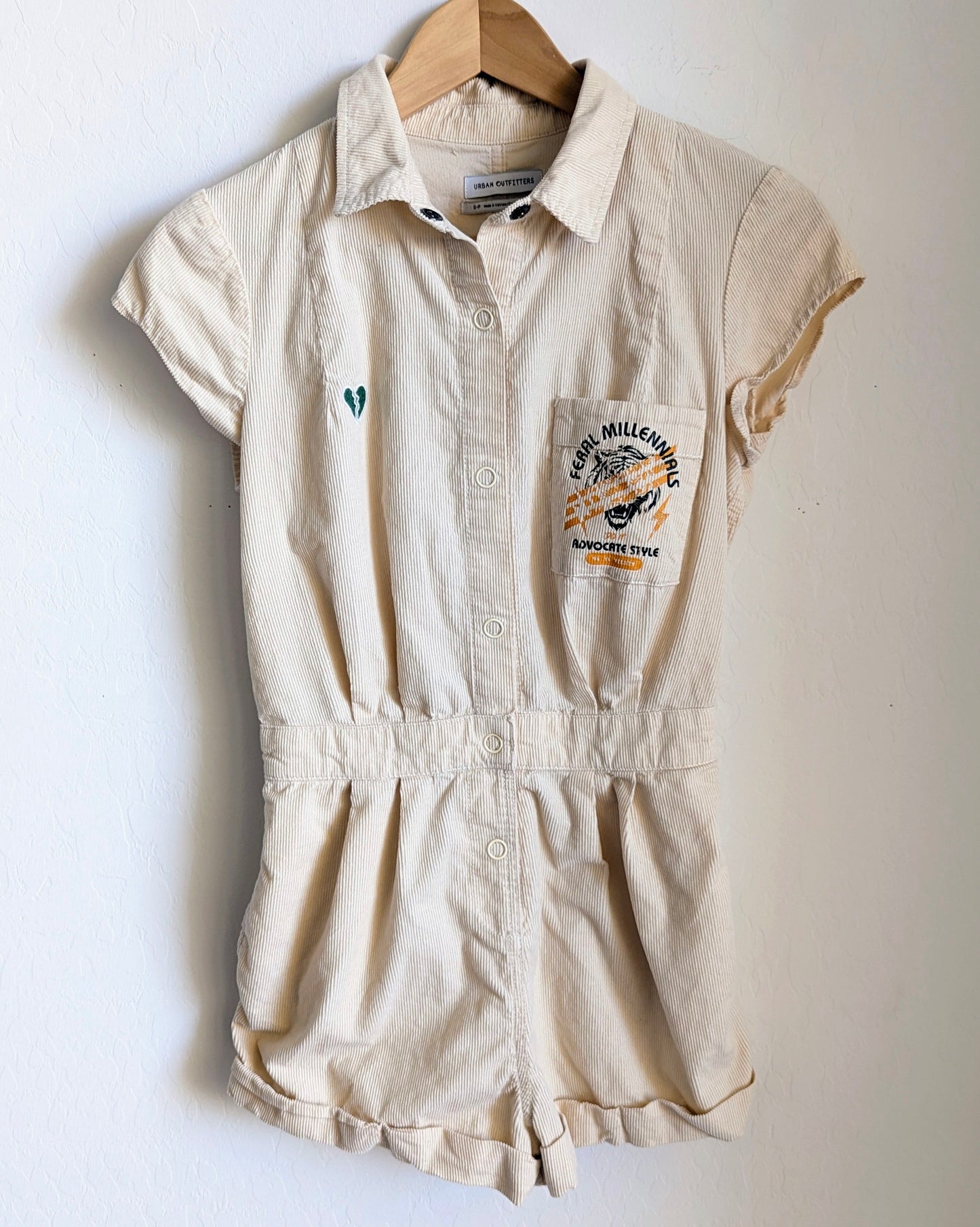 Feral Millennial Advocates - Women's Corduroy Romper XS/S - Repurposed Rebels