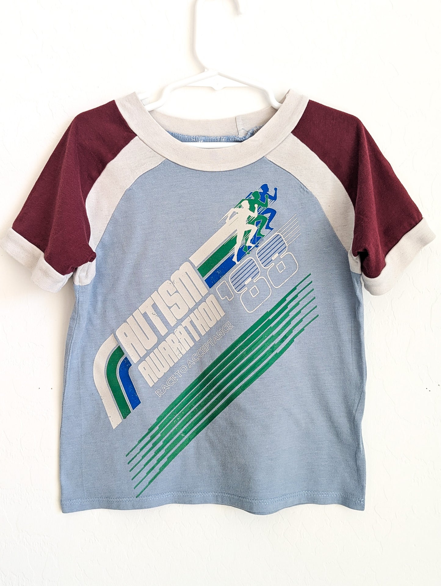 Autism Awarathon - Race to Acceptance - 5T Unisex Retro-Style Ringer Tee - Repurposed Rebels