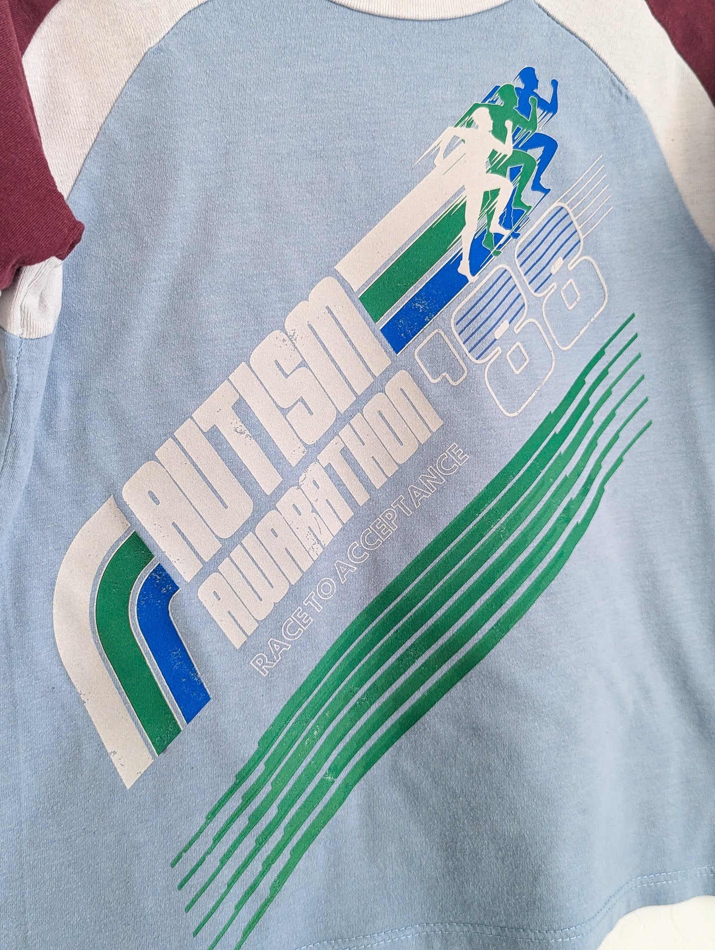 Autism Awarathon - Race to Acceptance - 5T Unisex Retro-Style Ringer Tee - Repurposed Rebels