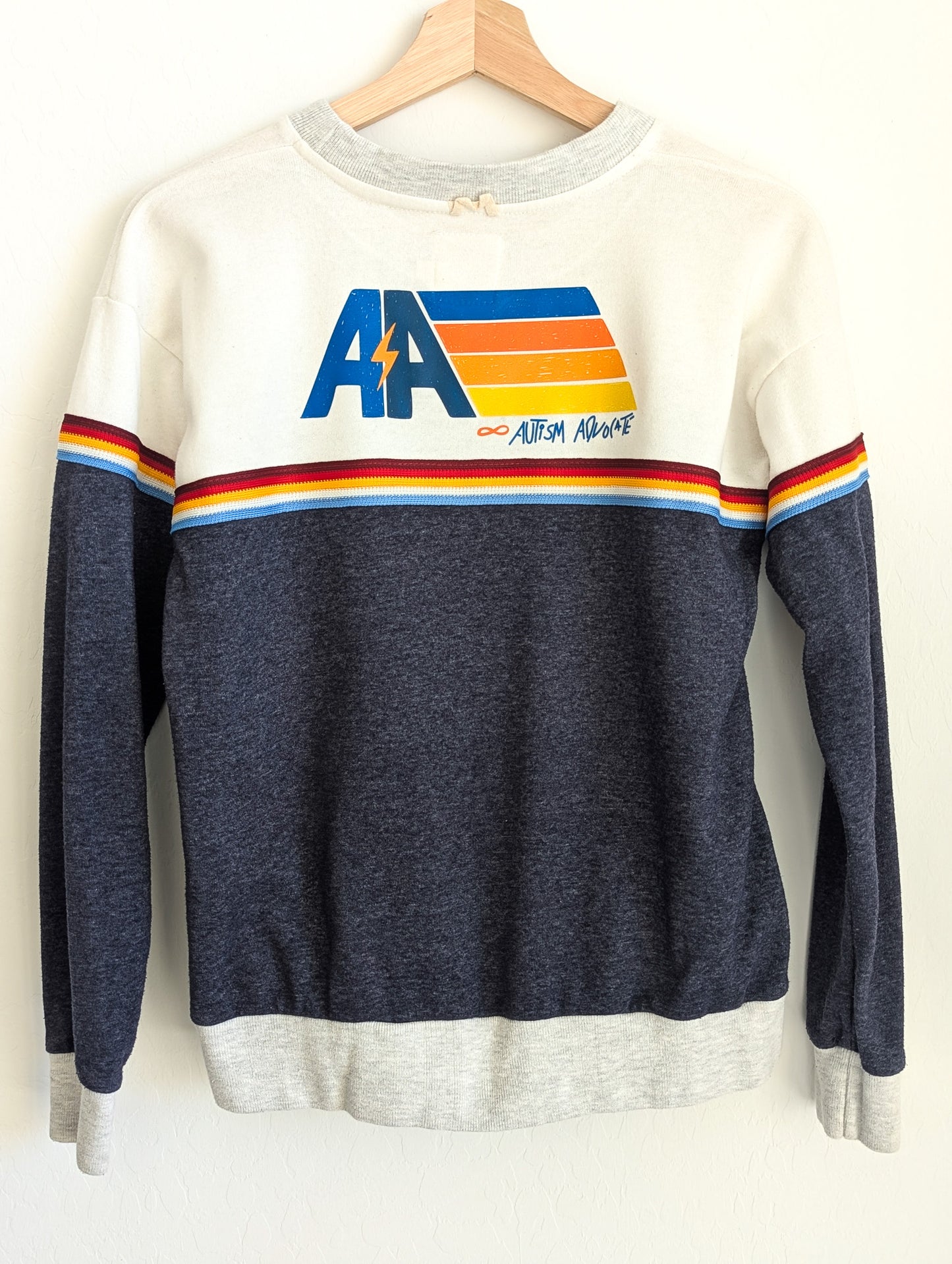 AA - Autism Advocate - Retro-Style Striped Ribbing Women's Sweatshirt - Repurposed Rebels