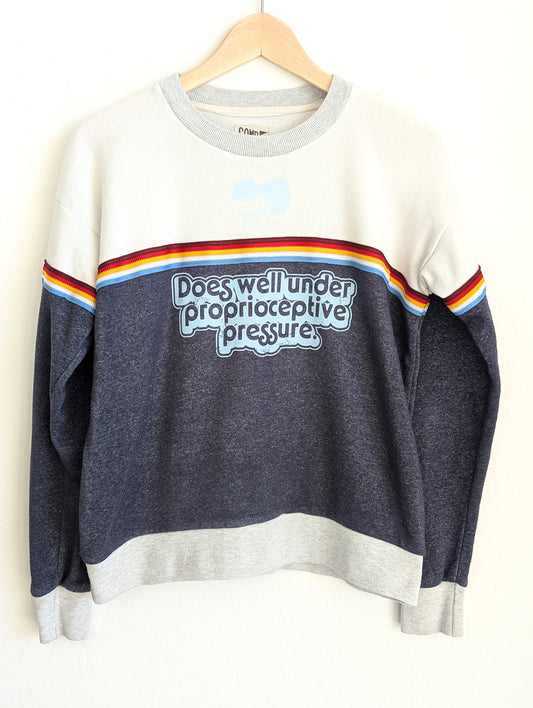 Does Well Under Proprioceptive Pressure - Retro-Style Striped Ribbing Women's Sweatshirt - Repurposed Rebels