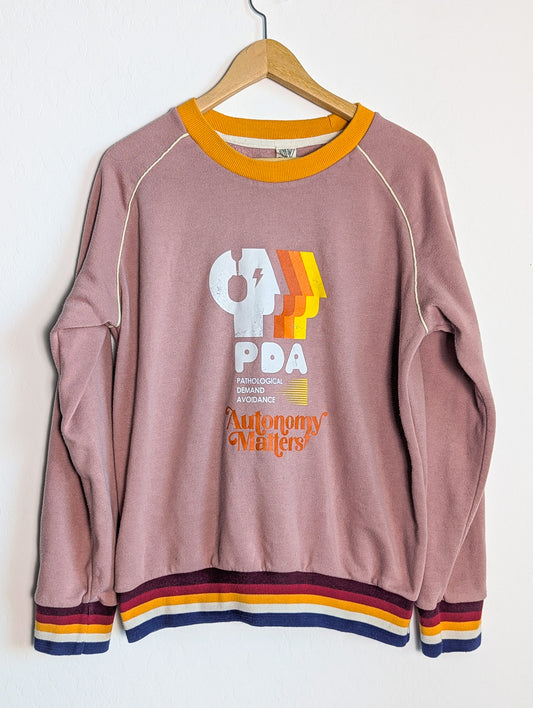 PDA - Autonomy Matters - Adult Unisex Retro-Style Striped Ribbing Sweatshirt - Repurposed Rebels