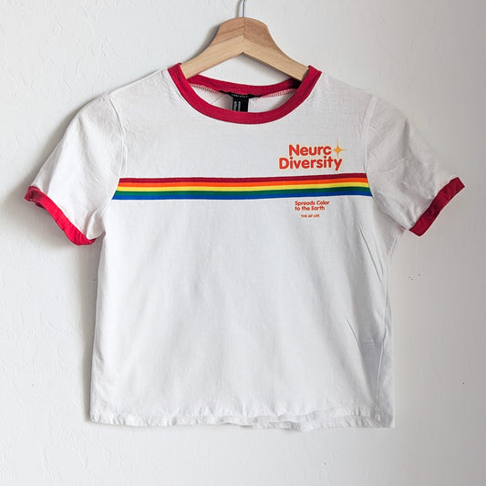 Neurodiversity Spreads Color to the Earth - Women's Rainbow Ringer Baby Tee - Repurposed Rebels