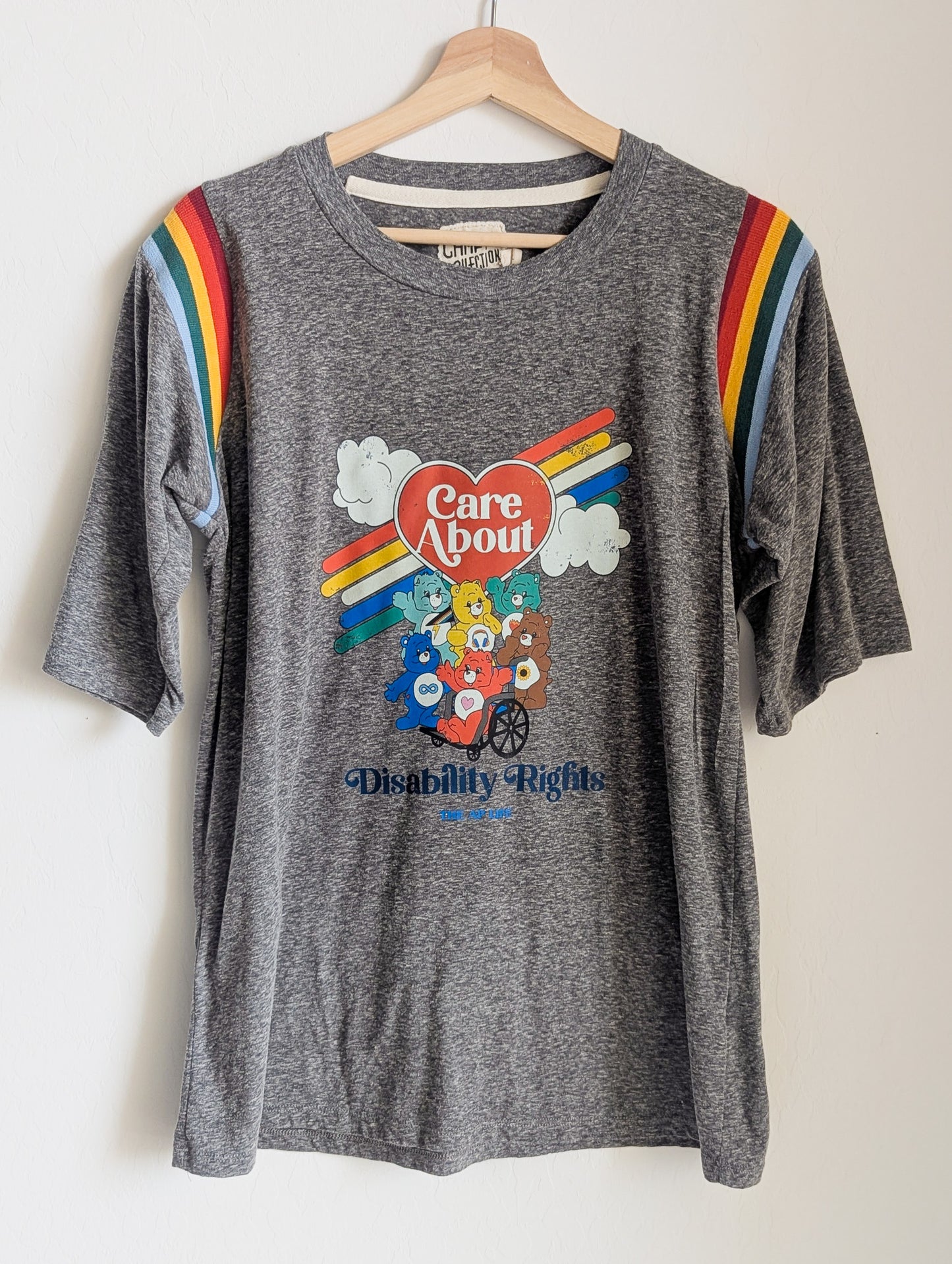 Care About Disability Rights - Adult Unisex Rainbow Contrast Ribbing Tee - Repurposed Rebels