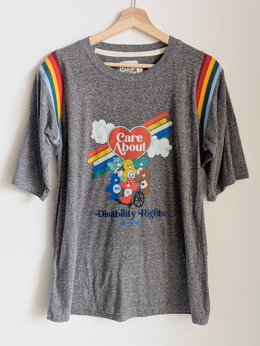 Care About Disability Rights - Adult Unisex Rainbow Contrast Ribbing Tee - Repurposed Rebels