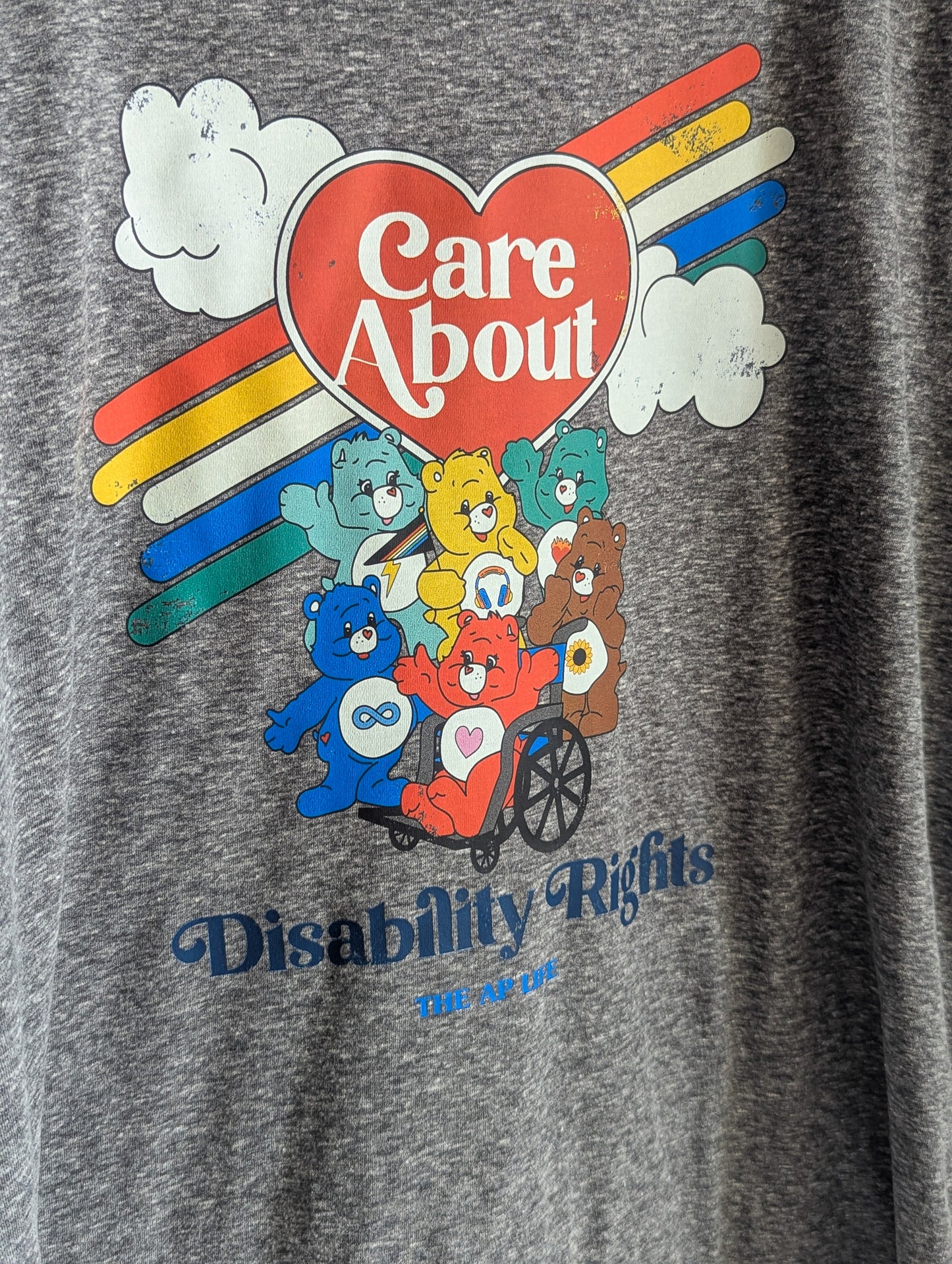 Care About Disability Rights - Adult Unisex Rainbow Contrast Ribbing Tee - Repurposed Rebels