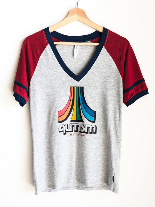 Autism - An Epic Spectrum - Women's V-Neck Ringer Tee - Repurposed Rebels