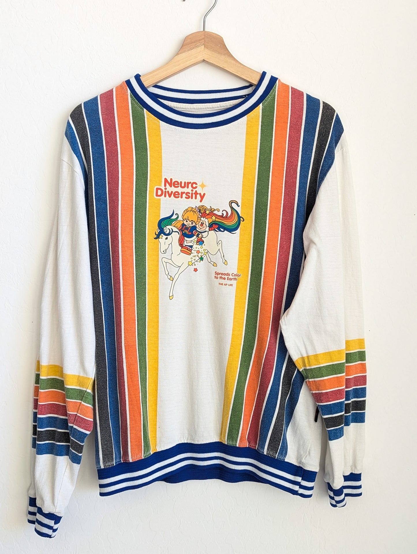 Neurodiversity Spreads Color to the Earth - Adult Unisex VTG Long-Sleeved Shirt with Striped Ribbing - Repurposed Rebels