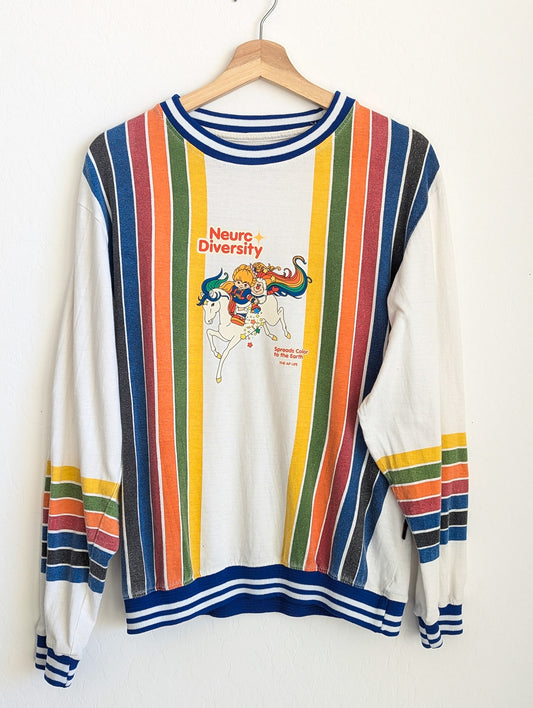 Neurodiversity Spreads Color to the Earth - Adult Unisex VTG Long-Sleeved Shirt with Striped Ribbing - Repurposed Rebels