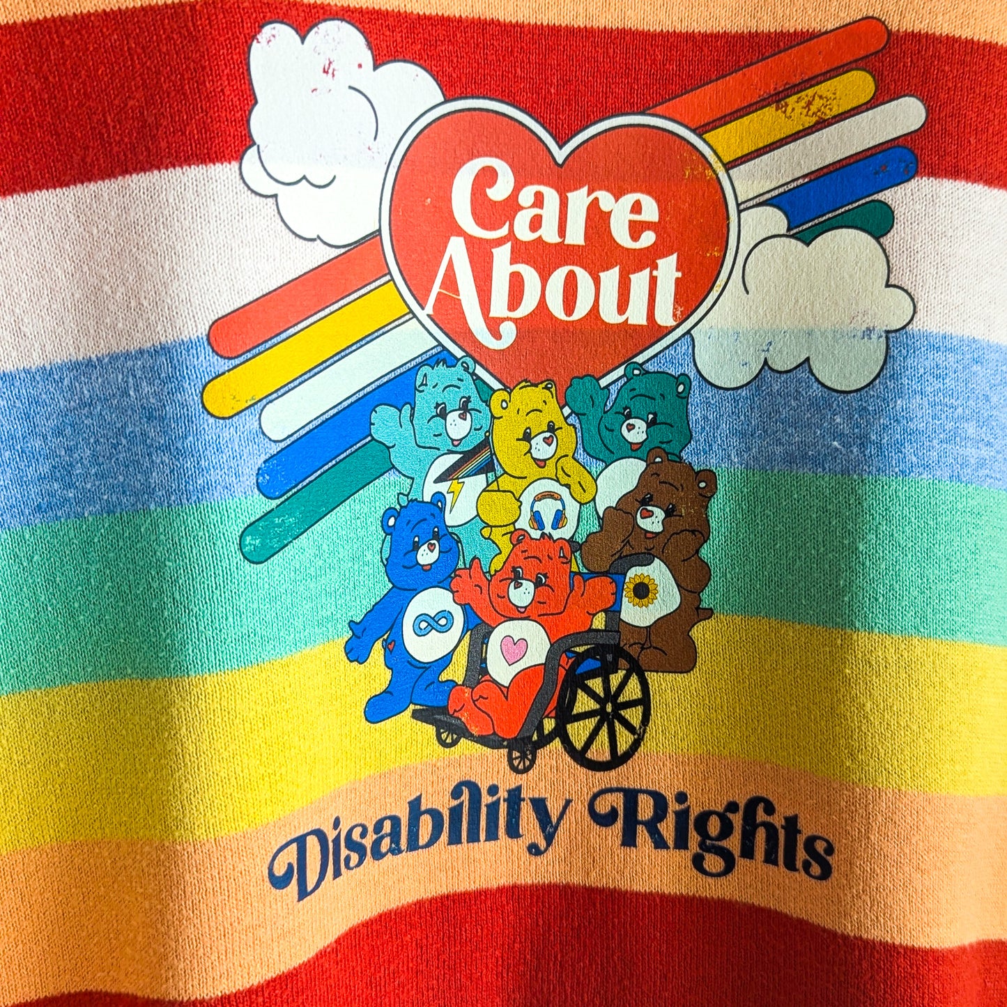 Care About Disability Rights - Women's Striped Short Sleeved Sweater (M) - Repurposed Rebels