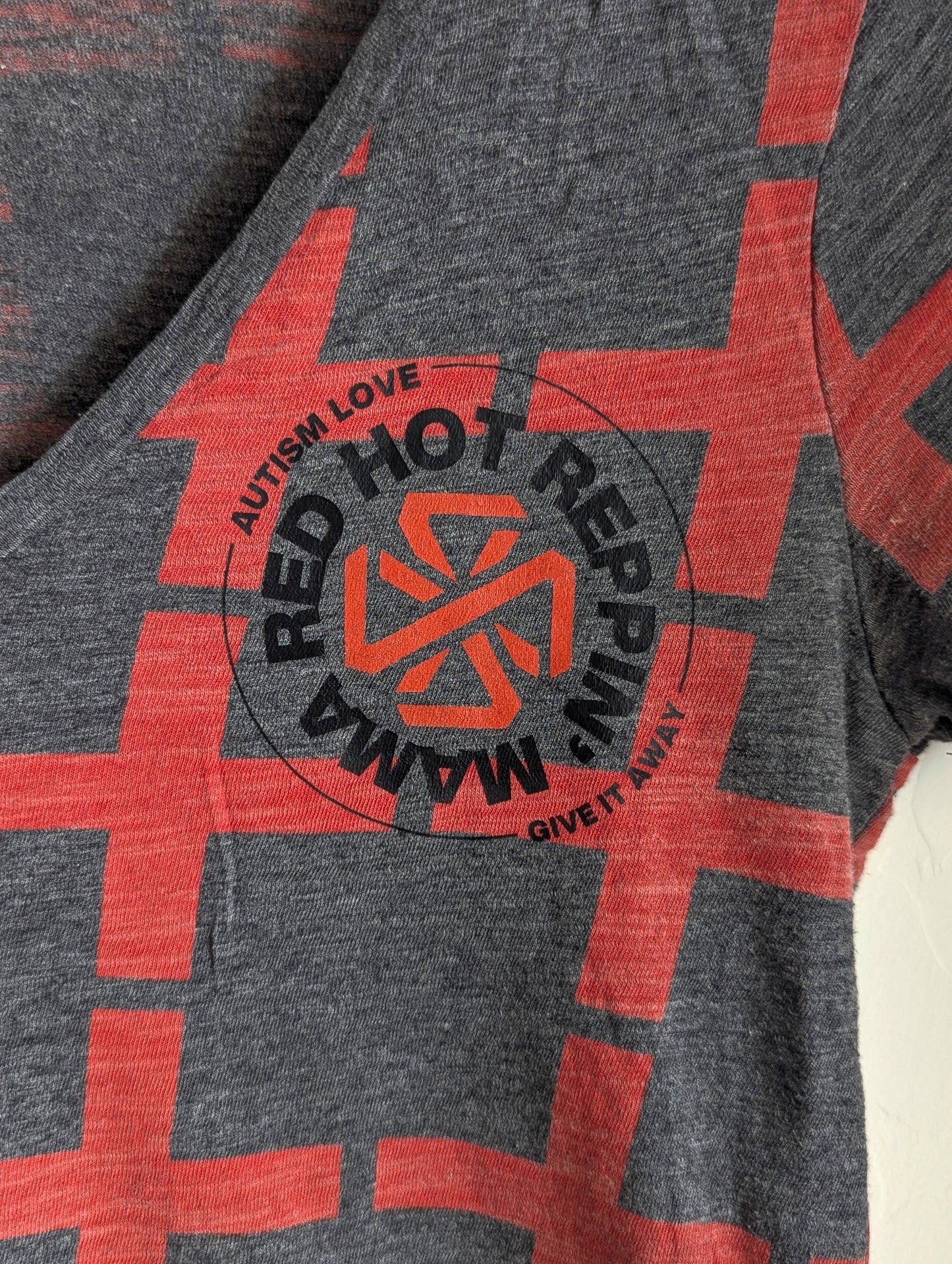 Red Hot Reppin' Mama - Autism Love, Give it Away - Women's V-Neck Fitted Tee (XS) - Repurposed Rebels
