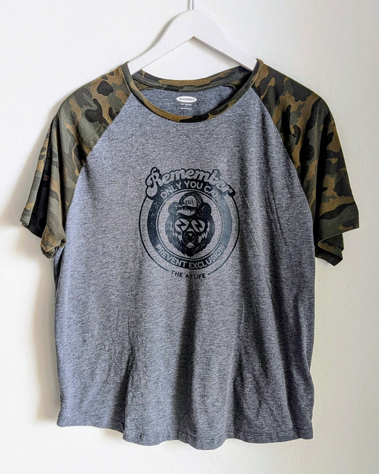 Remember, Only You Can Prevent Exclusion - Women's Raglan Camo Tee (L) - Repurposed Rebels