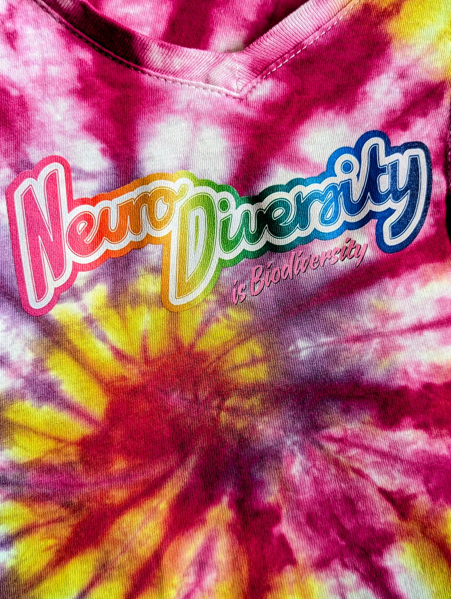 Neurodiversity is Biodiversity - Women's XXL V-Neck Tie-Dye Tee - Repurposed Rebels